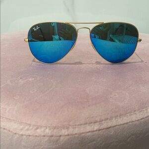 Ray-Ban Gold Frame Sunglasses with Blue Lenses